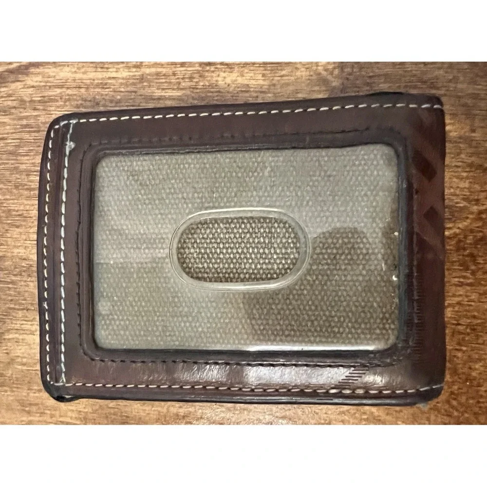 Fossil Money Clip Wallet Brown Leather With Cross Cross Design